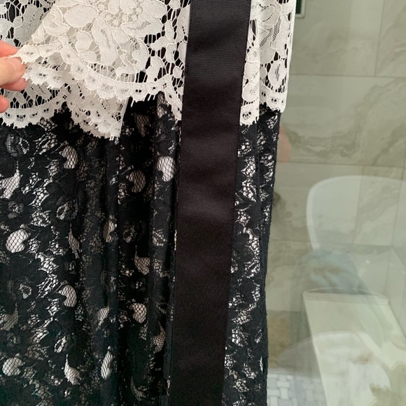 Lace dress with tuxedo stripe detail. - Picture 2 of 4